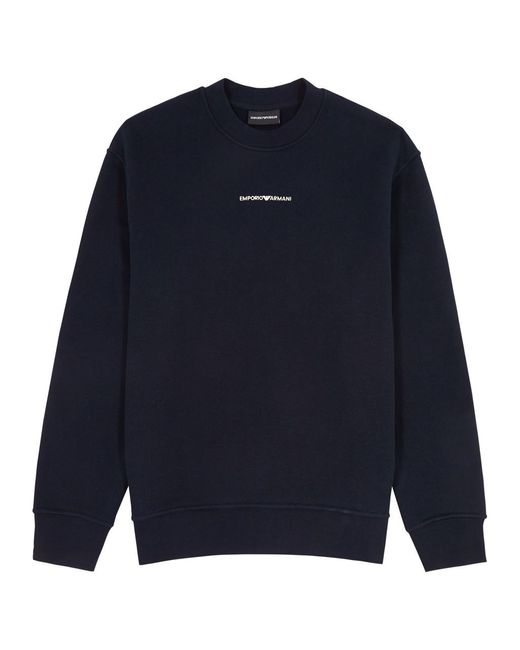 Emporio Armani Blue Logo-embroidered Cotton Sweatshirt for men