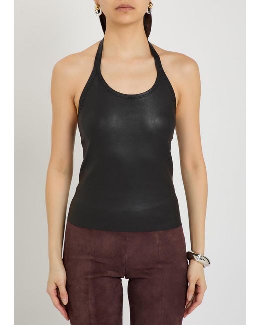 Stouls Black Cherry Halterneck Stretch-Leather Top