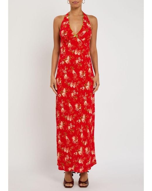 Never Fully Dressed Red Floral-Print Crepe Maxi Dress