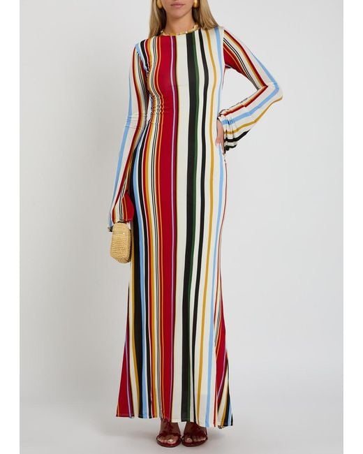Cala De La Cruz Red Amay Striped Stretch-Jersey Maxi Dress