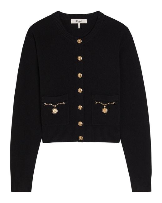 Chloé Black Embellished-Pocket Wool And Cashmere-Blend Cardigan
