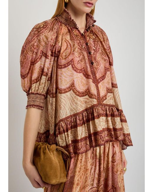 Zimmermann Brown Wanderlust Patterned Silk Blouse