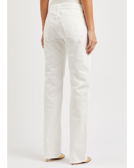 Palm Angels White Logo-embossed Straight-leg Jeans