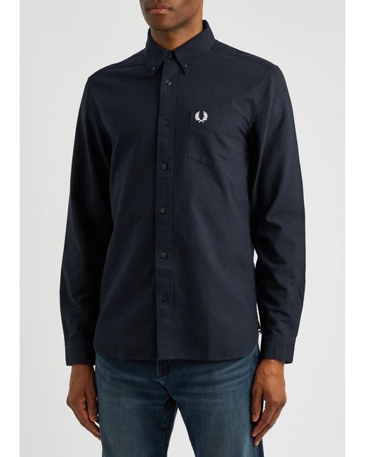 Fred Perry Blue Logo-embroidered Cotton Oxford Shirt for men