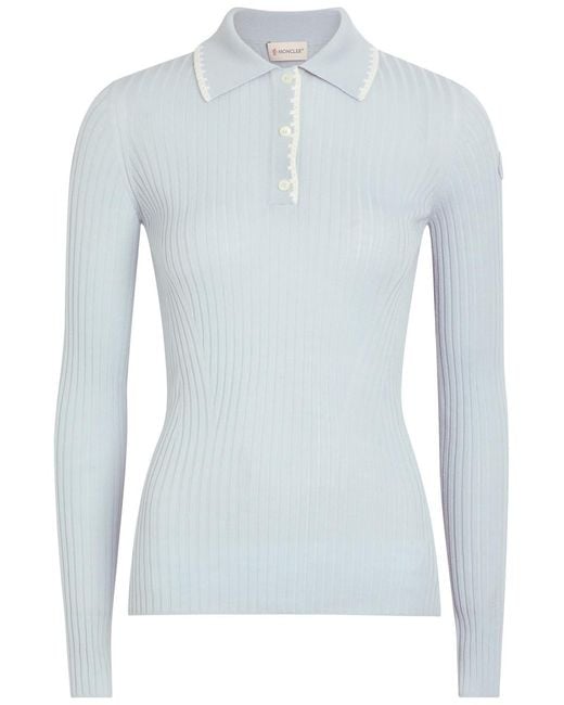 Moncler Blue Ribbed Wool Polo Top
