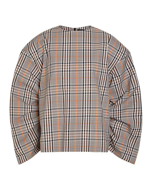 A.W.A.K.E. MODE Gray Checked Drawstring Cotton-Blend Top