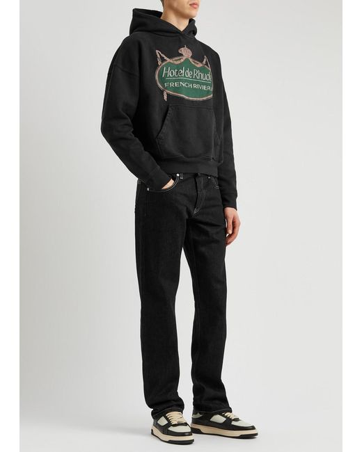 Rhude Black Riviera Printed Hooded Cotton Sweatshirt for men