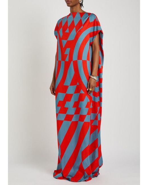 Dries Van Noten Red Diria Printed Silk Maxi Dress