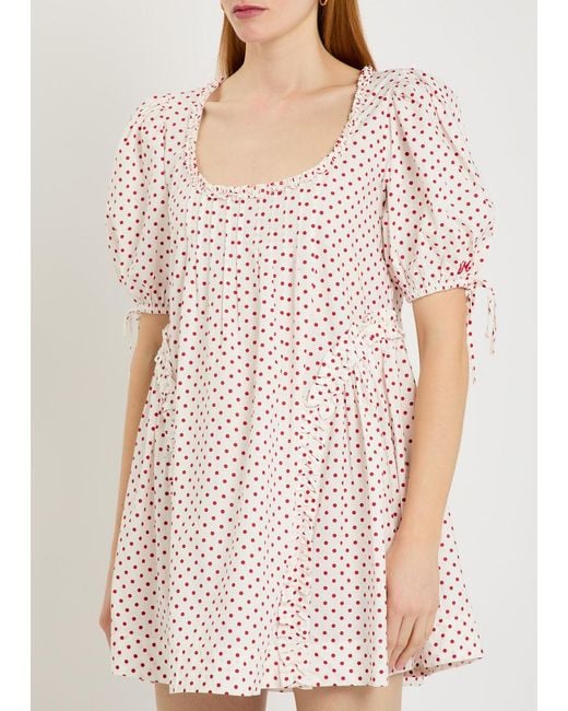 Damson Madder Pink Meri Polka-Dot Ruffled Cotton-Poplin Mini Dress