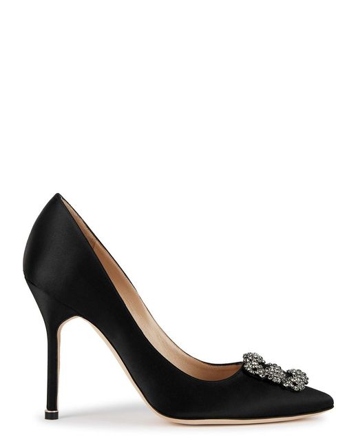 Manolo Blahnik Black Crystal-Embellished Pointed Toe Pumps