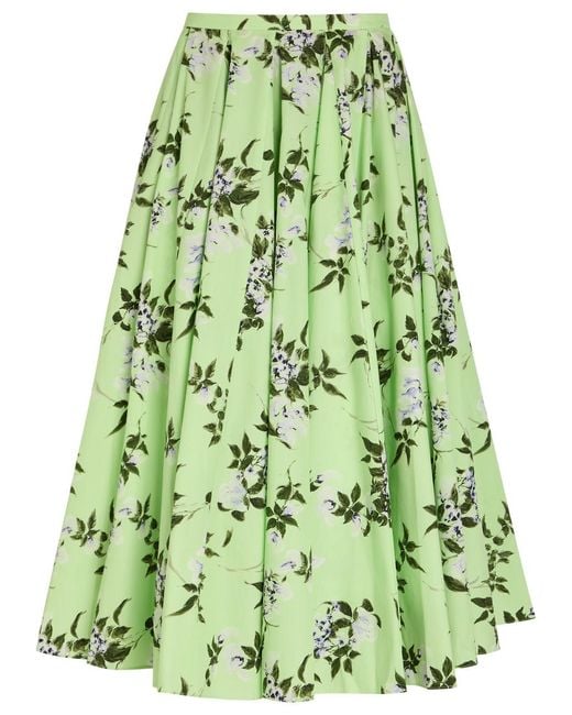 Emilia Wickstead Green Rhea Floral-Print Cotton Midi Skirt