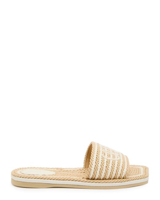 Chloé White Sand Striped Woven Sliders