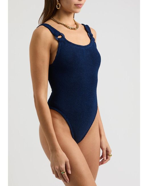 Hunza G Blue Domino Seersucker Swimsuit