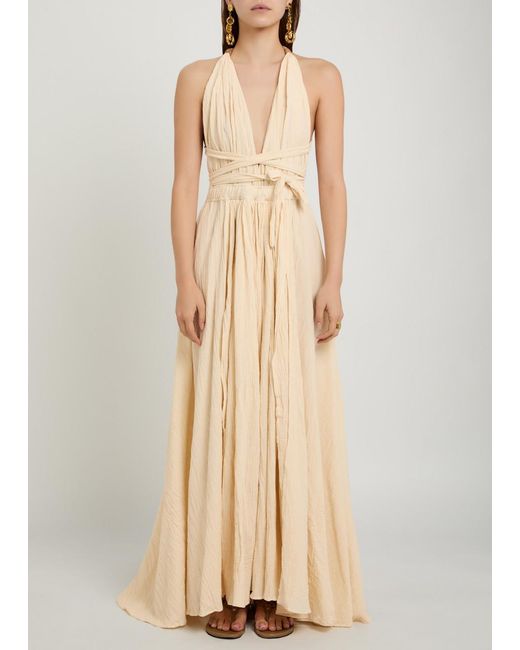 Caravana Natural Adjustable Tie Halterneck Cotton-Blend Maxi Dress