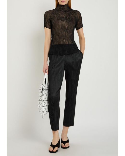 Issey Miyake Gray Twist Pleated Semi-Sheer Chiffon Top