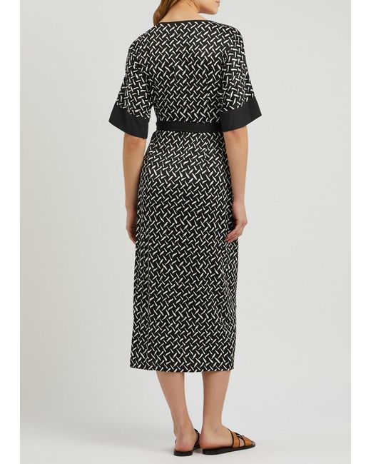 Diane von Furstenberg Black Dorothea Printed Jersey Midi Wrap Dress