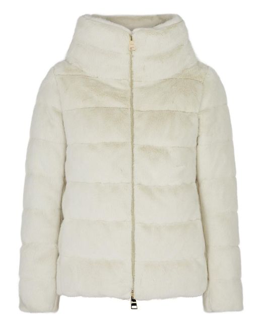 Herno White Lady Quilted Faux Fur Jacket