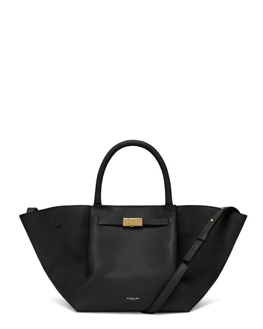 DeMellier London Black The New York Midi Grained Leather Tote
