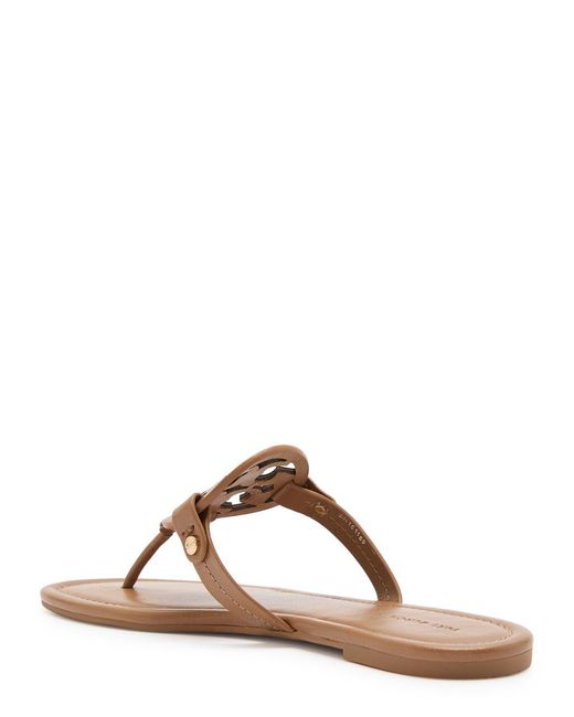 Tory Burch Brown Miller Logo Leather Flip Flops