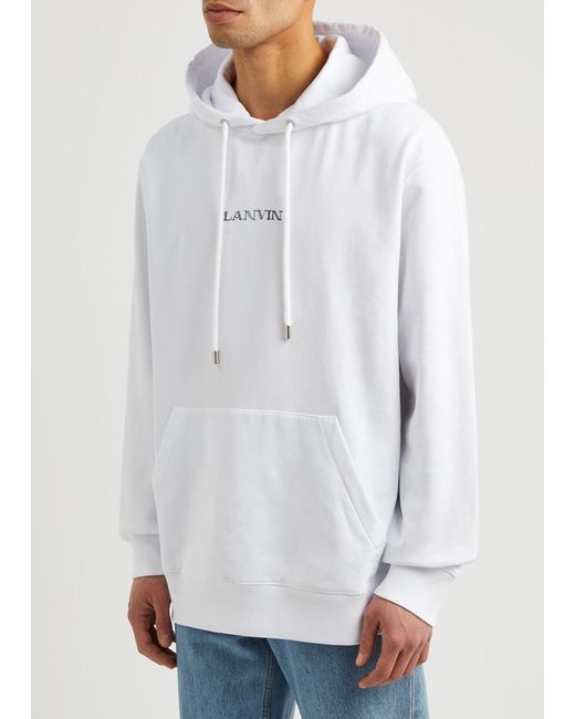 Lanvin White Logo-embroidered Hooded Cotton Sweatshirt for men