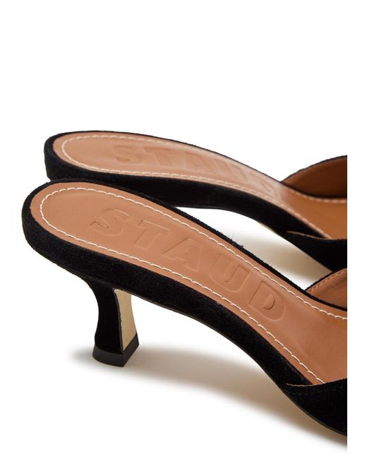 Staud Black Brigitte 60 Brushed Suede Mules