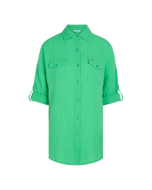 Melissa Odabash Green Elena Cotton Gauze Cover-Up Shirt