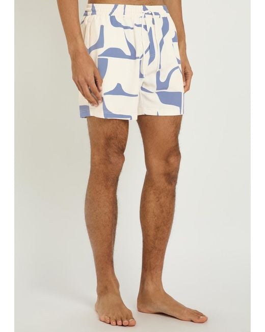 Raith Blue Massira Patterned Woven Swim Shorts for men