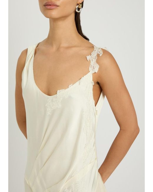 Victoria Beckham White Lace-Trim Satin Midi Dress