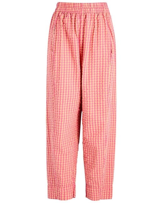 Free People Pink Preppy Gingham Seersucker Trousers