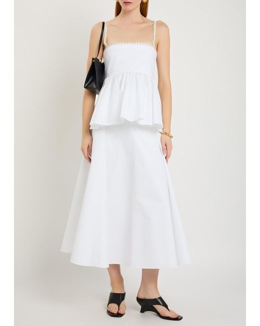 Jacquemus White Le Haut Traversin Peplum Cotton-Poplin Top
