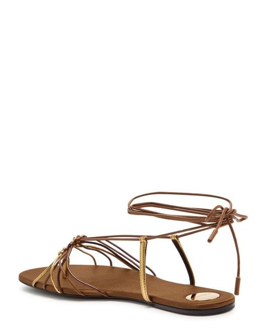 Saint Laurent Natural Bridget Strappy Satin Sandals