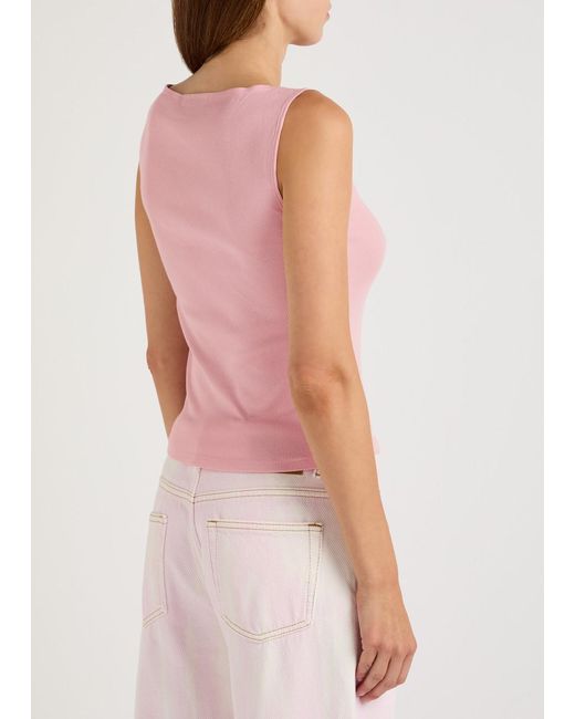 Reformation Pink Hudson Ribbed Asymmetric Stretch-Cotton Top
