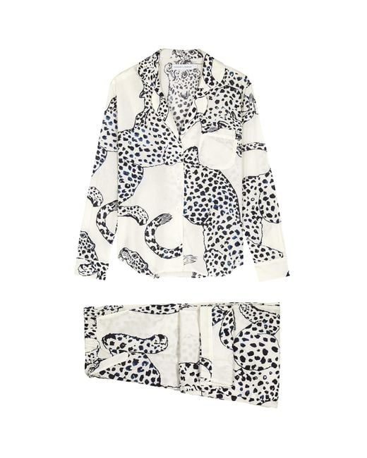 Desmond & Dempsey White The Jag Printed Cotton Pyjama Set