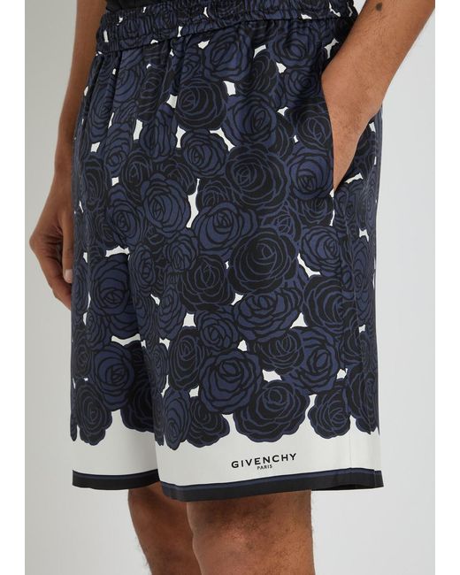 Givenchy Blue Floral-Print Silk Shorts for men