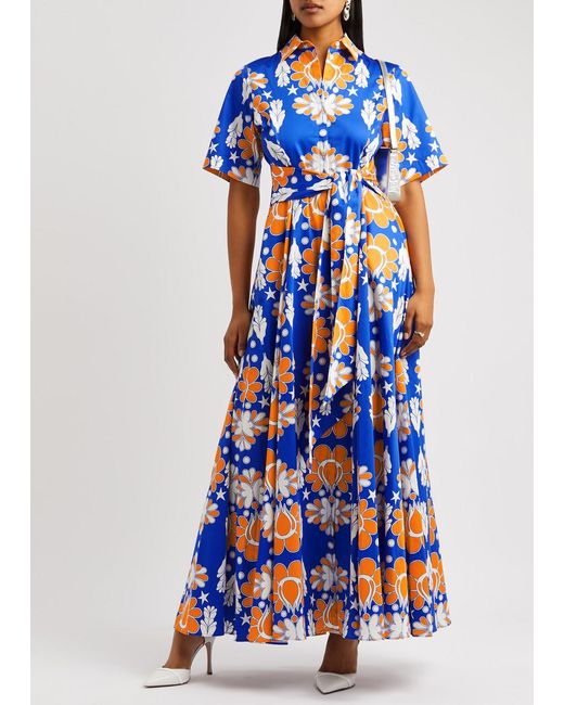 Borgo De Nor Blue Posie Printed Cotton Maxi Dress