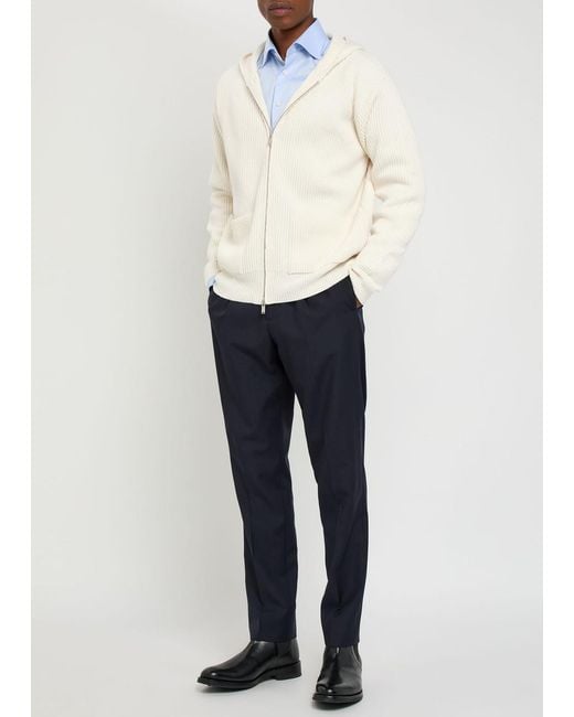 Lardini White Ribbed Hooded Wool And Cashmere-Blend Jumper for men
