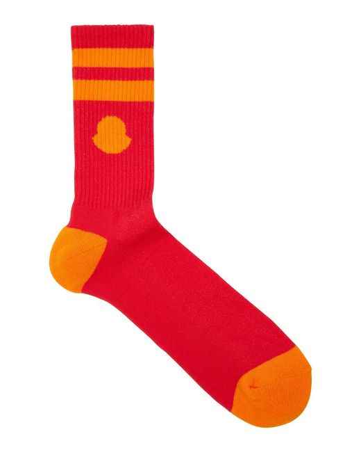 Moncler Red Logo-intarsia Cotton-blend Socks for men