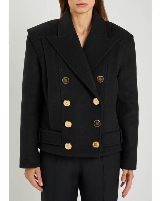 Balmain Black Double-Breasted Wool-Blend Coat