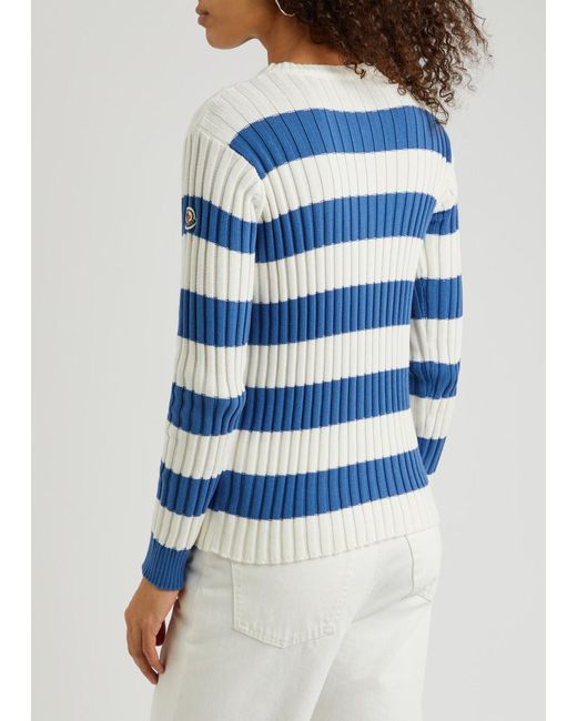 Moncler Blue Hooded Striped Cotton Jumper