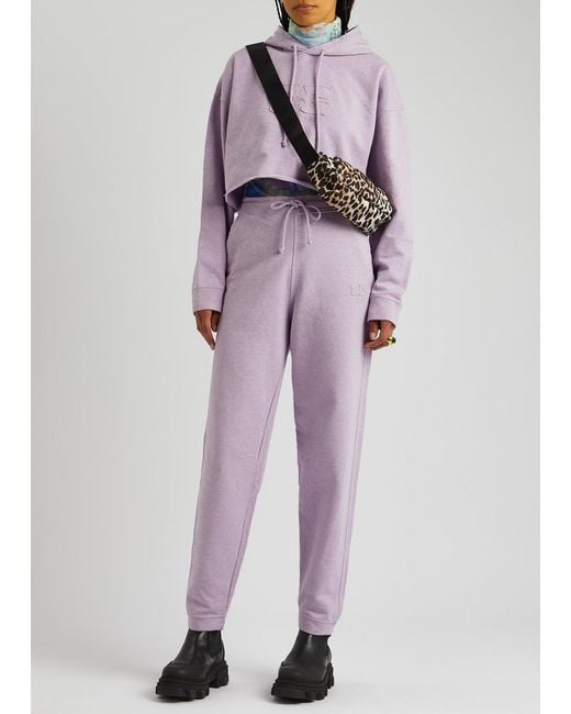 Ganni Purple Isoli Hooded Cropped Cotton Sweatshirt