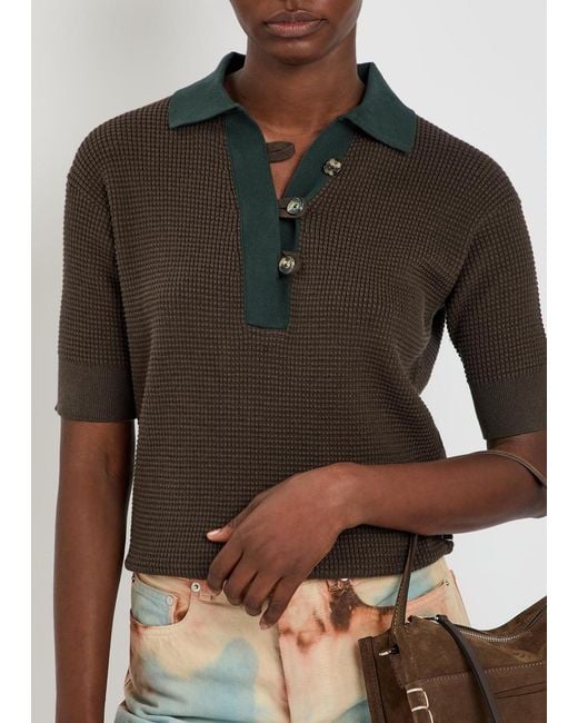 J.W. Anderson Green Waffle-Knit Cotton-Blend Polo Shirt
