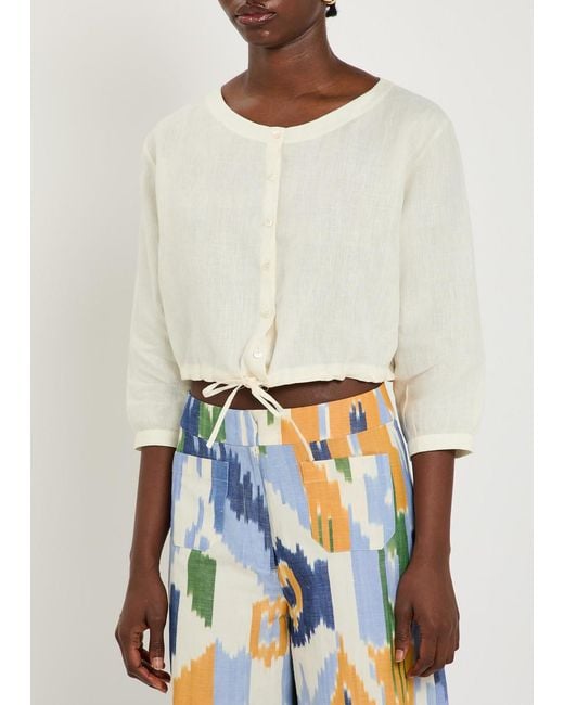 Emporio Sirenuse White New Jinny Cropped Linen Top