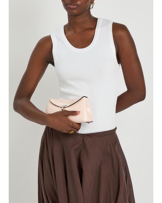 Totême Natural T-Lock Mini Glossed Leather Clutch