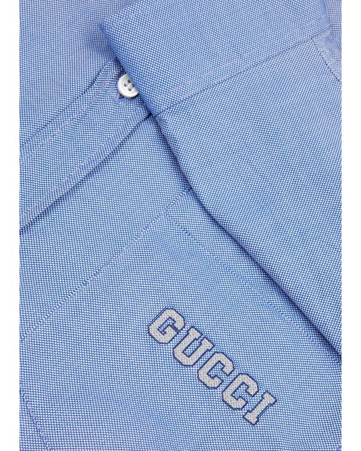Gucci Blue Logo-embroidered Cotton Shirt for men