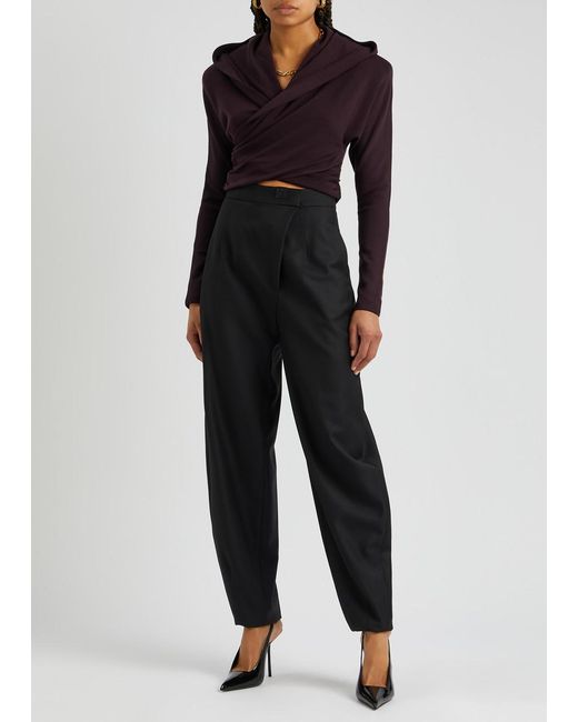 Saint Laurent Black Hooded Cross-over Wool Top