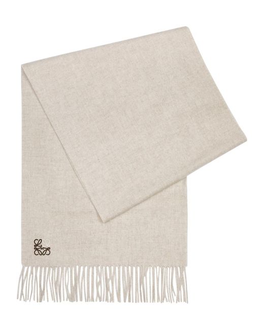 Loewe White Anagram-embroidered Cashmere Scarf