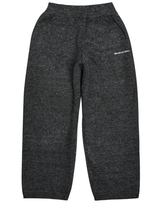 MKI Miyuki-Zoku Gray Logo-Embroidered Brushed-Knit Sweatpants for men