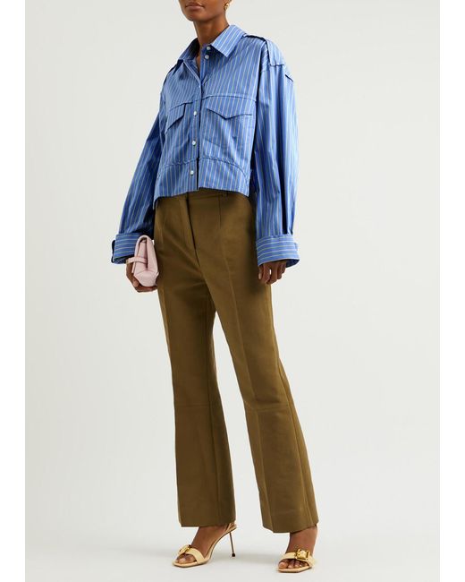 Victoria Beckham Blue Cropped Striped Cotton-Poplin Shirt