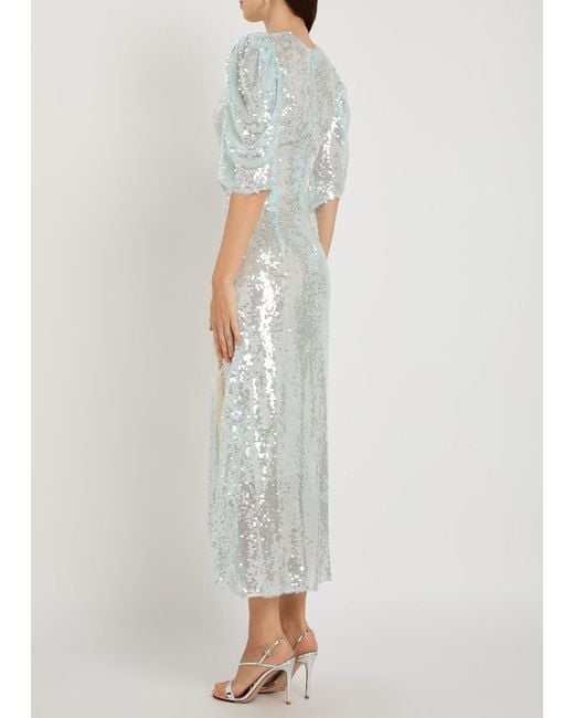 Roberta Einer White Drama Sequin-Embellished Stretch-Mesh Maxi Dress