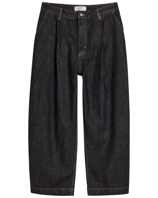 Studio Nicholson Black Single Pleat Wide-Leg Jeans for men